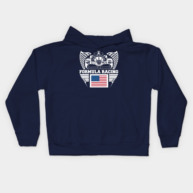 American Formula Racing Car Kids Hoodie by RadStar